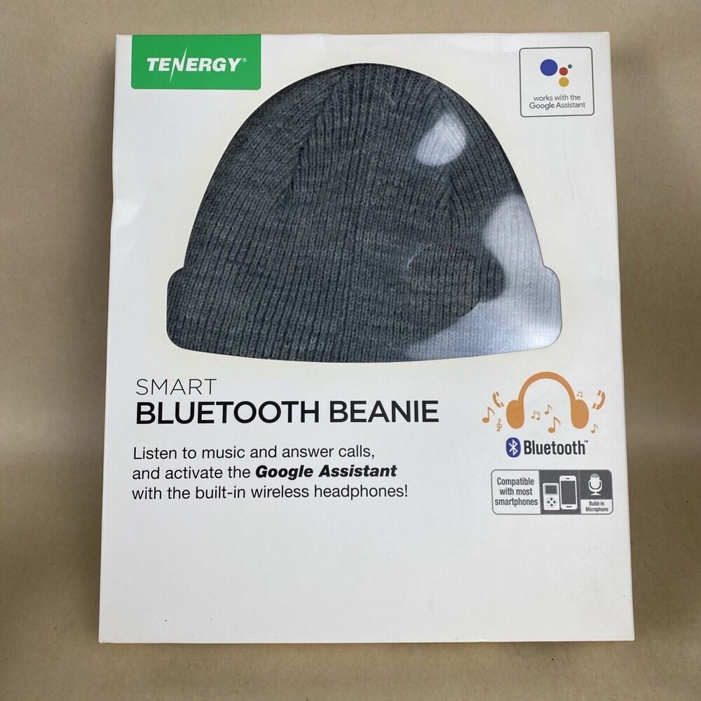 New Sealed Tenergy Bluetooth Beanie Wireless Smart Headset Headphone Gray‎ Hat